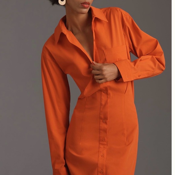 Good American Other - Good American Tangerine Color Button Up Fitted Waist Dress MED